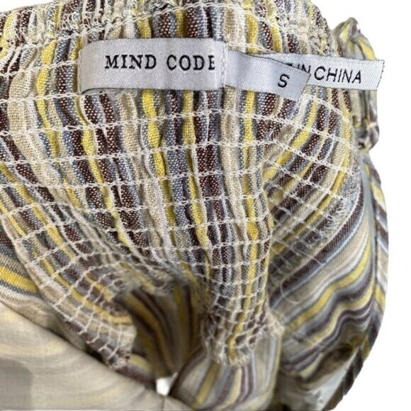 Mind Code Pin Striped Mini Linen Y2K Yellow Blue Brown Button Dress Size S - Picture 10 of 12